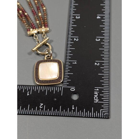 Monet MOP Shell Square Inlay Pendant Red Bead Toggle Necklace Boho 16 in - Picture 9 of 9